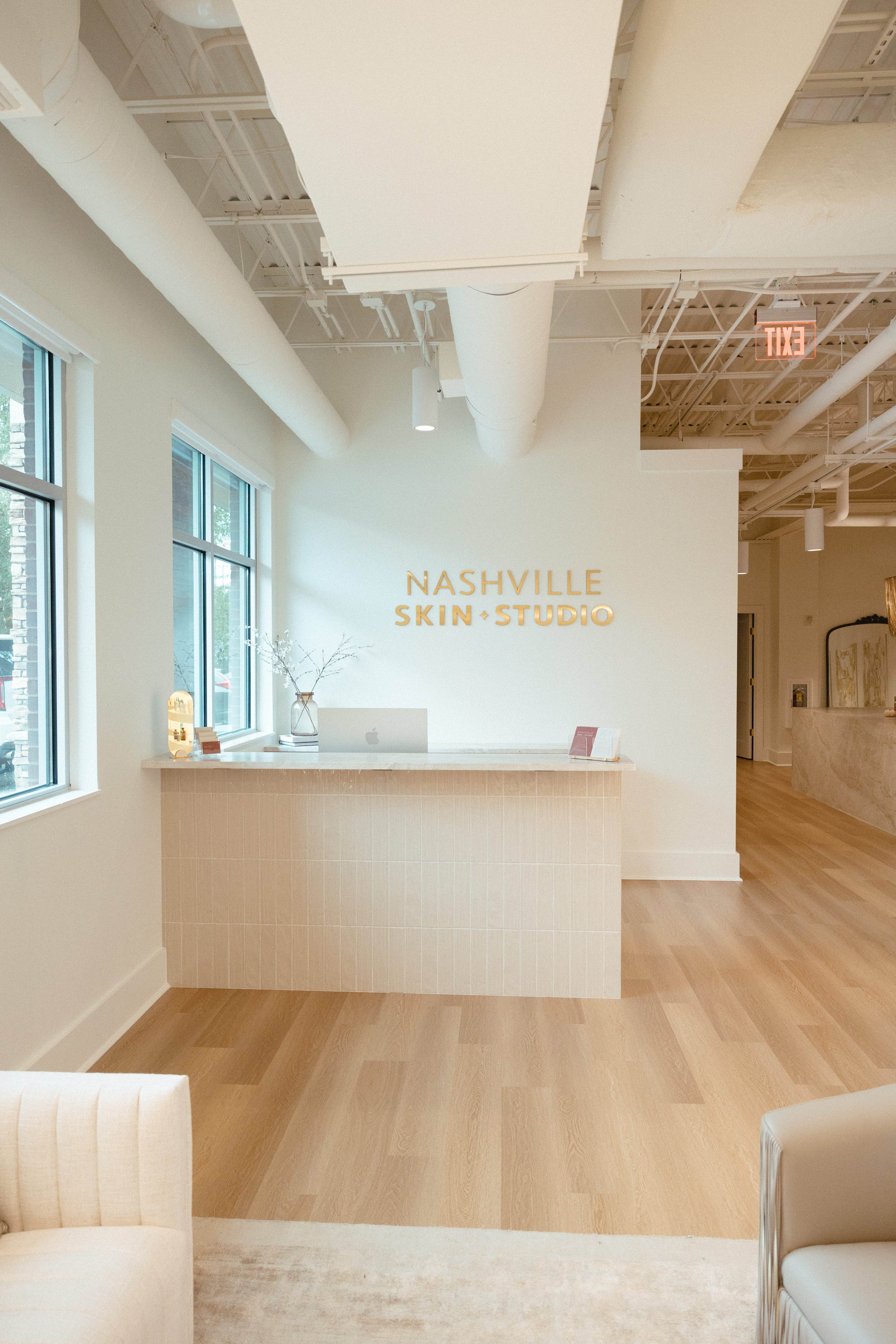 Clean, professional medical spa treatment room with neutral tones at Nashville Skin Studio in Franklin